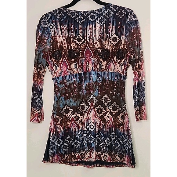 Vintage Inc International Concepts Moroccan Tile Design Top Women L Boho Y2K 90s - Picture 3 of 8
